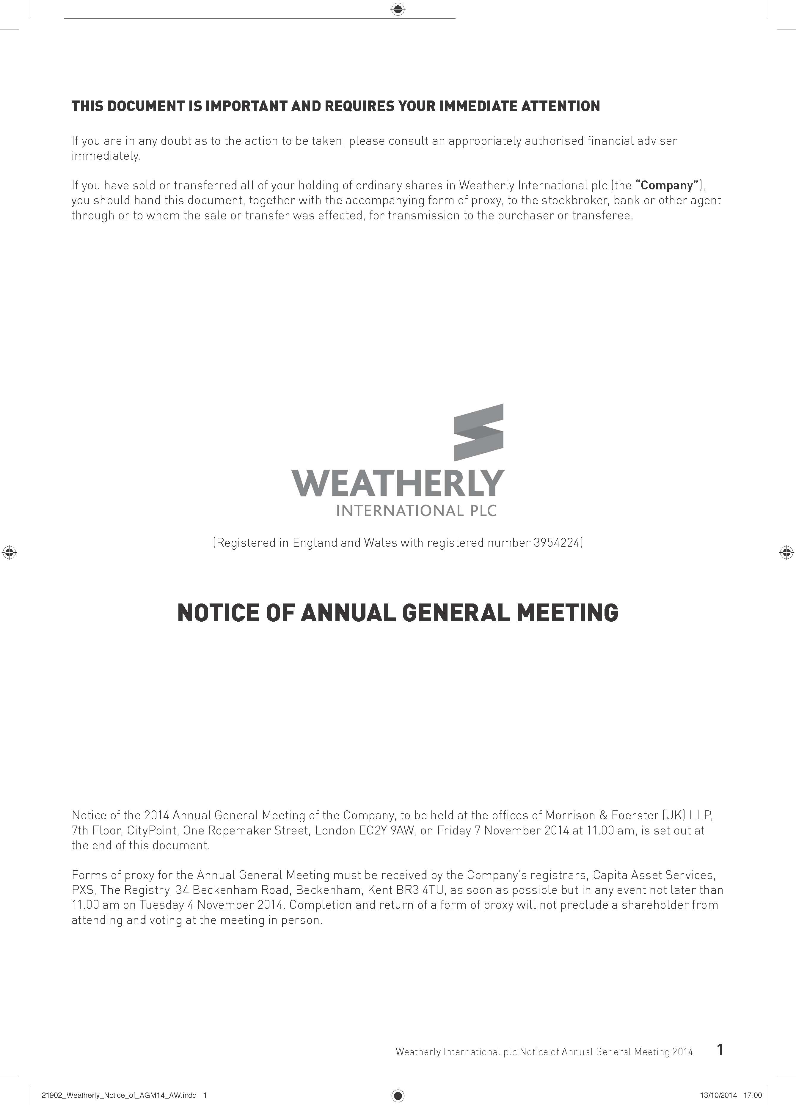 Notice of AGM 2014