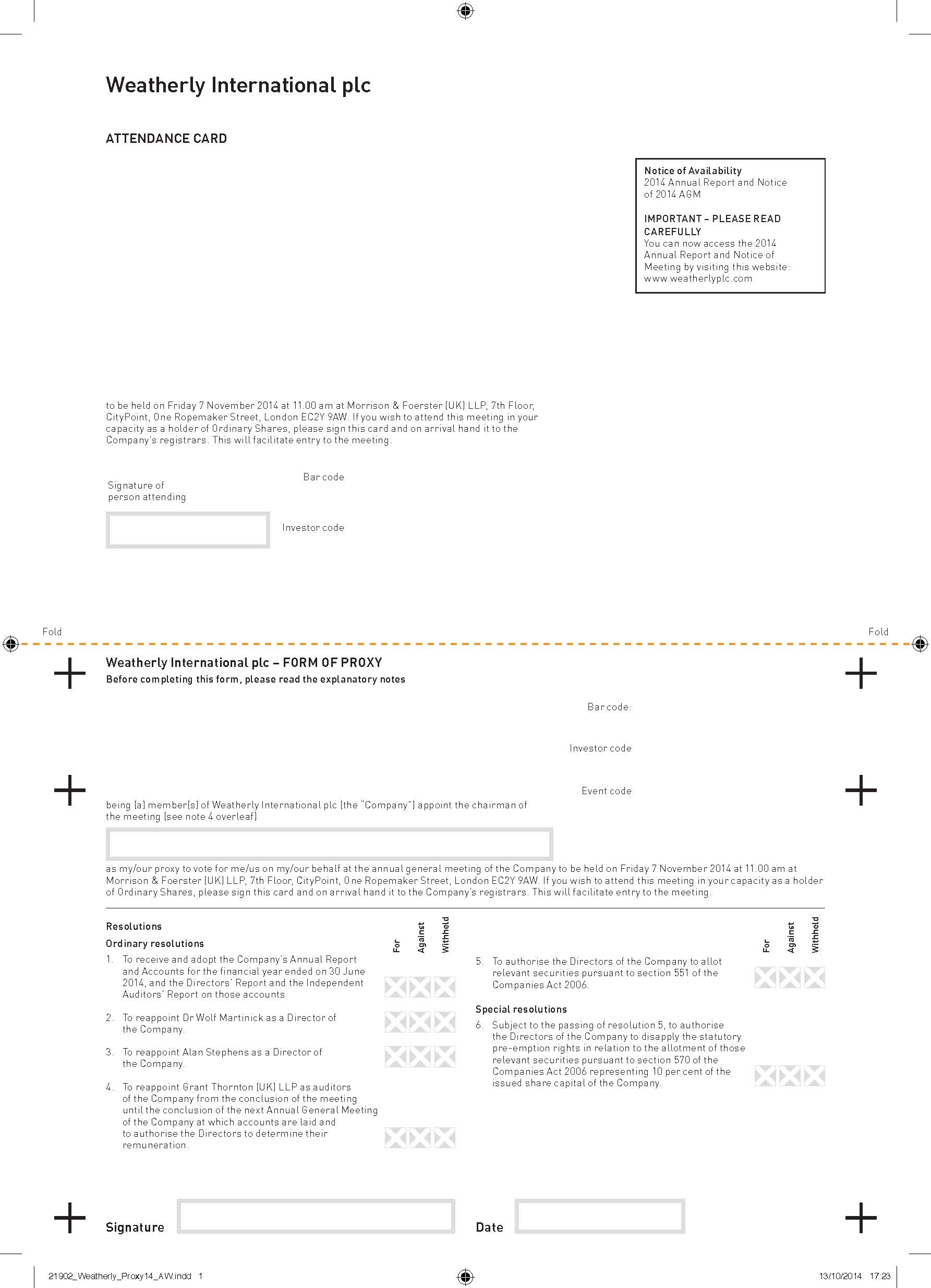 AGM Proxy Card 2014