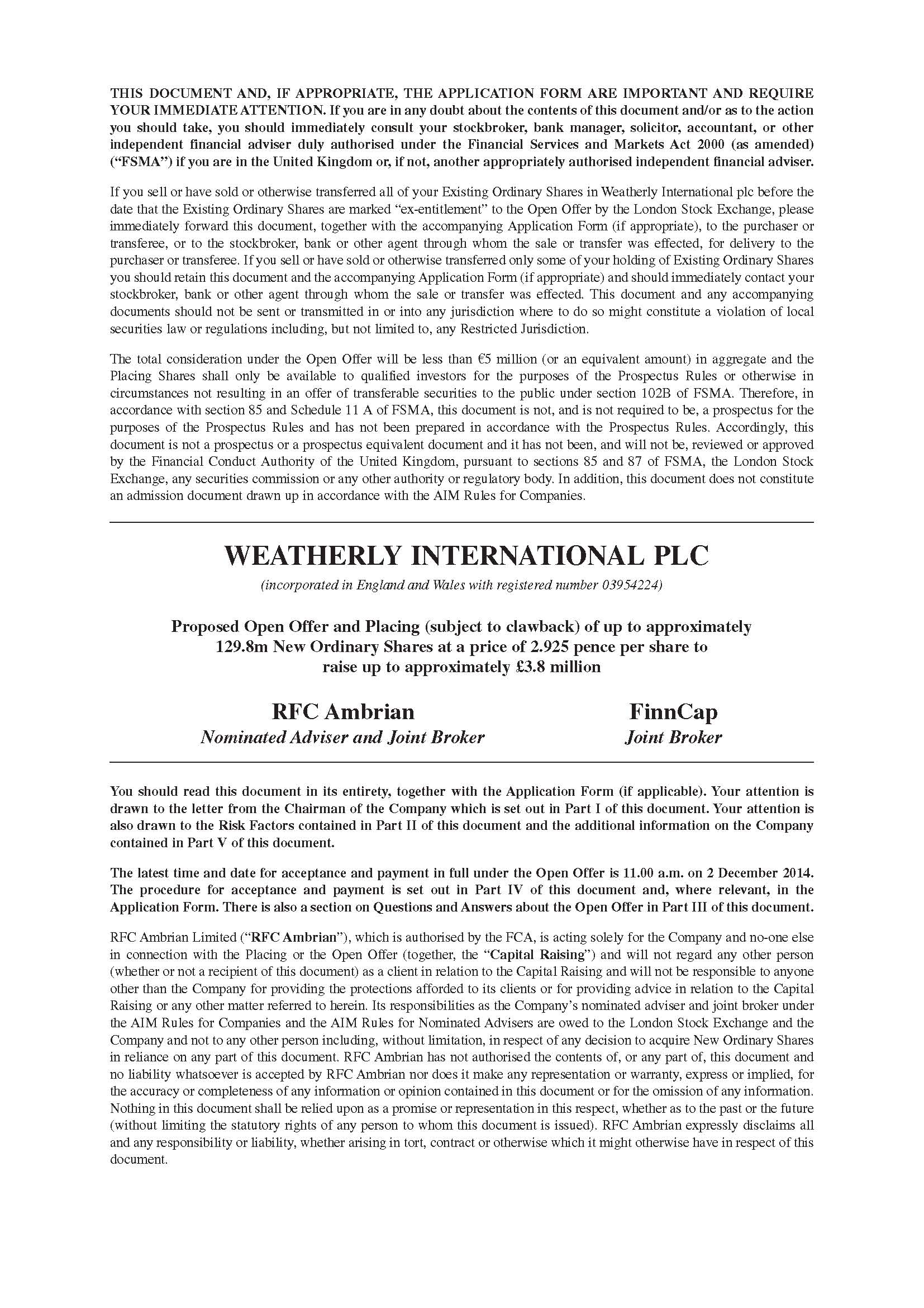 Weatherly Open Offer Documentation